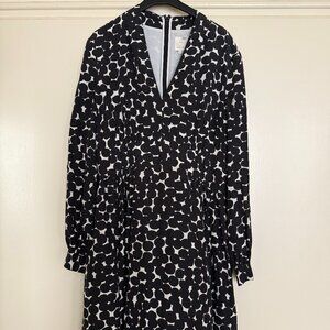 Kate Spade Polka Dot Black & White Long Sleeve Silk Dress Sz 12